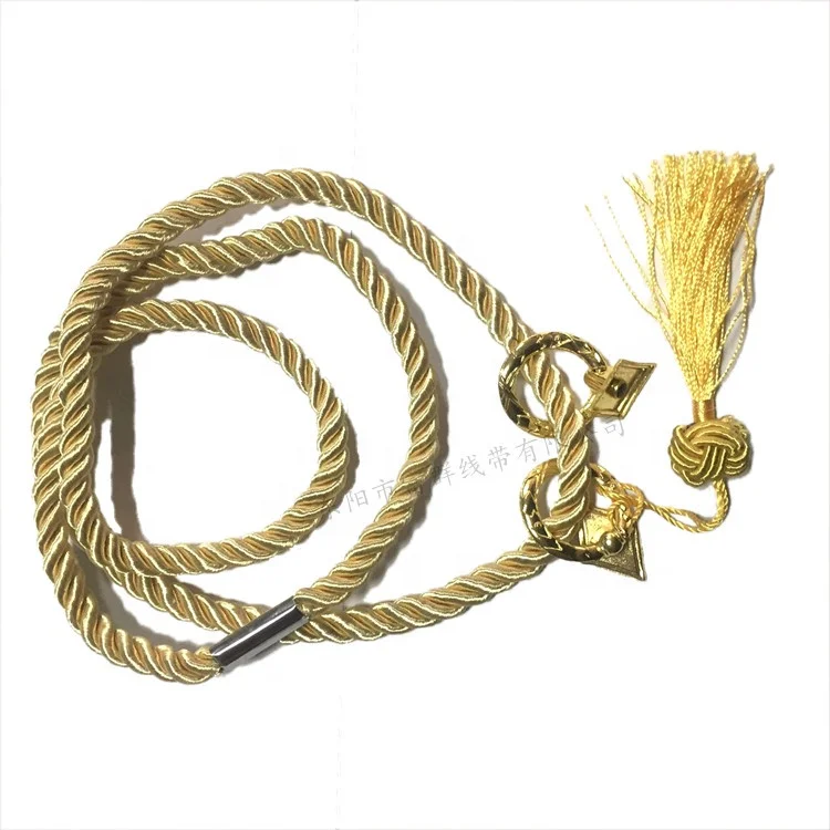 Manufacturer customized iron buckle 3-strands rope 8mm gold  twisted rope with metal buckle
