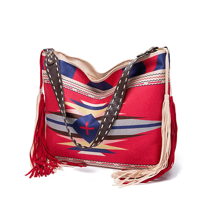 European and American retro Bohemian hand woven flowing silk cotton and linen shoulder bag