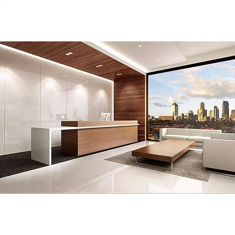 L MDF reception desk standing hotel front table white wooden salon reception counter design