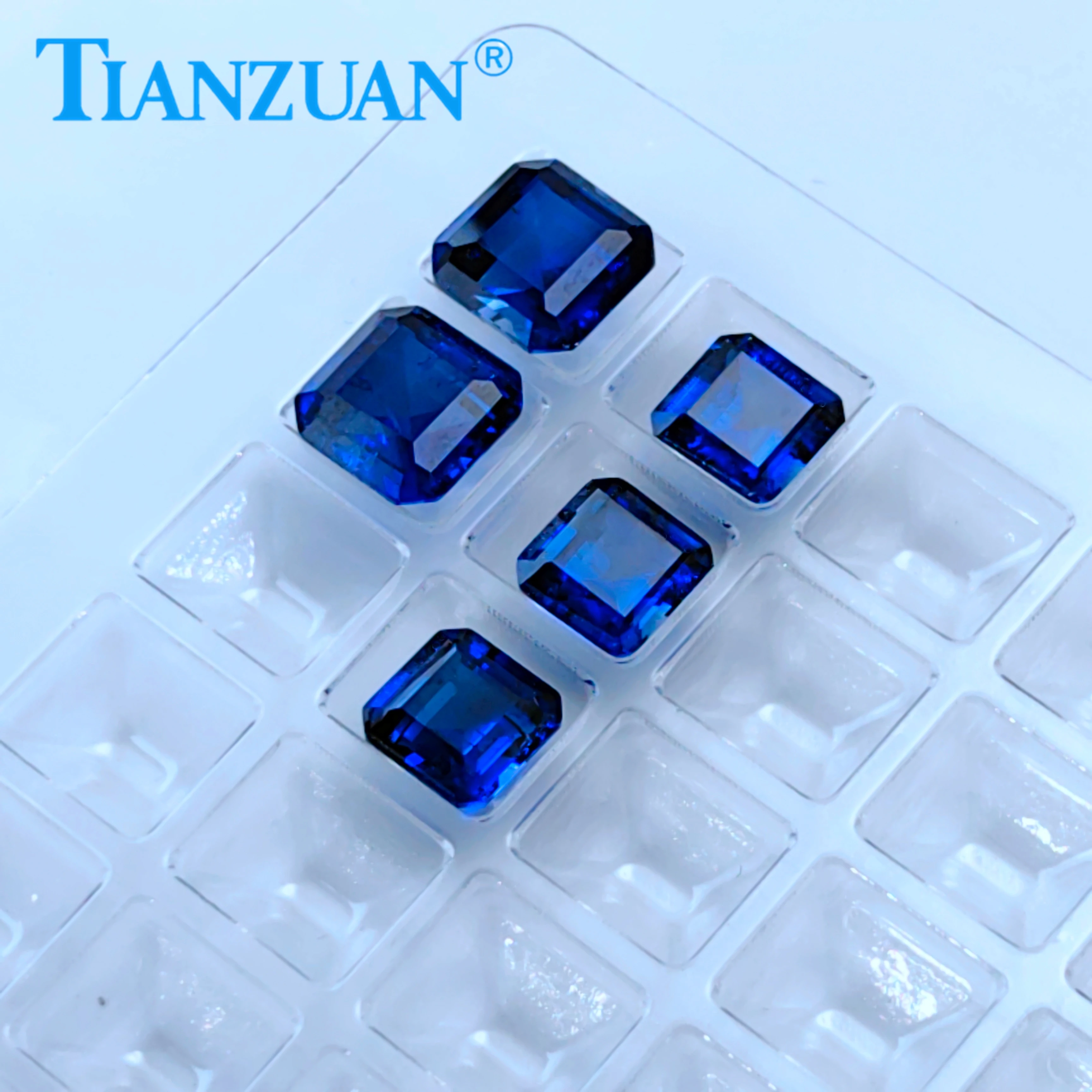 Authentic Allure: Handcrafted Royal Blue square Lab ruby sapphire with Natural Cotton Flecks