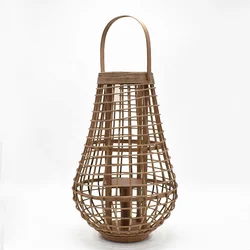 Hot Selling Home Deco Craft Natural Vintage Rustic Large Decorative Handmade Rattan Weaving Storm Lantern Bamboo Candle Lantern