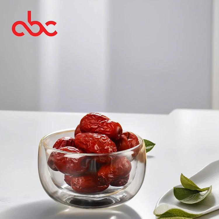 Hand Blown Heat Resistant Round Clear Double Wall Borosilicate Glass Fruit Salad Food Bowl For Home Restaurant Bar Kitchen