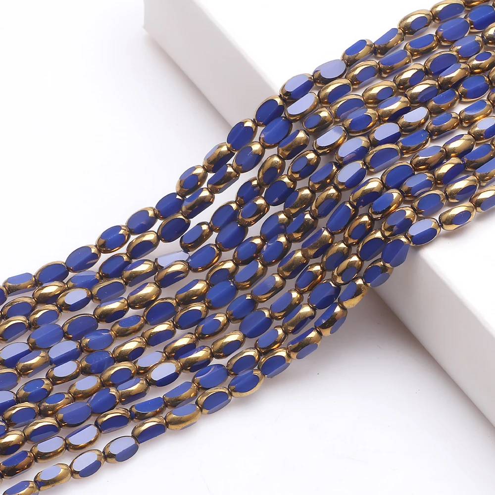 Zhubi Wholesale 4X6MM Colorful Jade Faceted Glass Beads Gold Edge Rice Shaped Round Crystal Beads for Jewelry Making