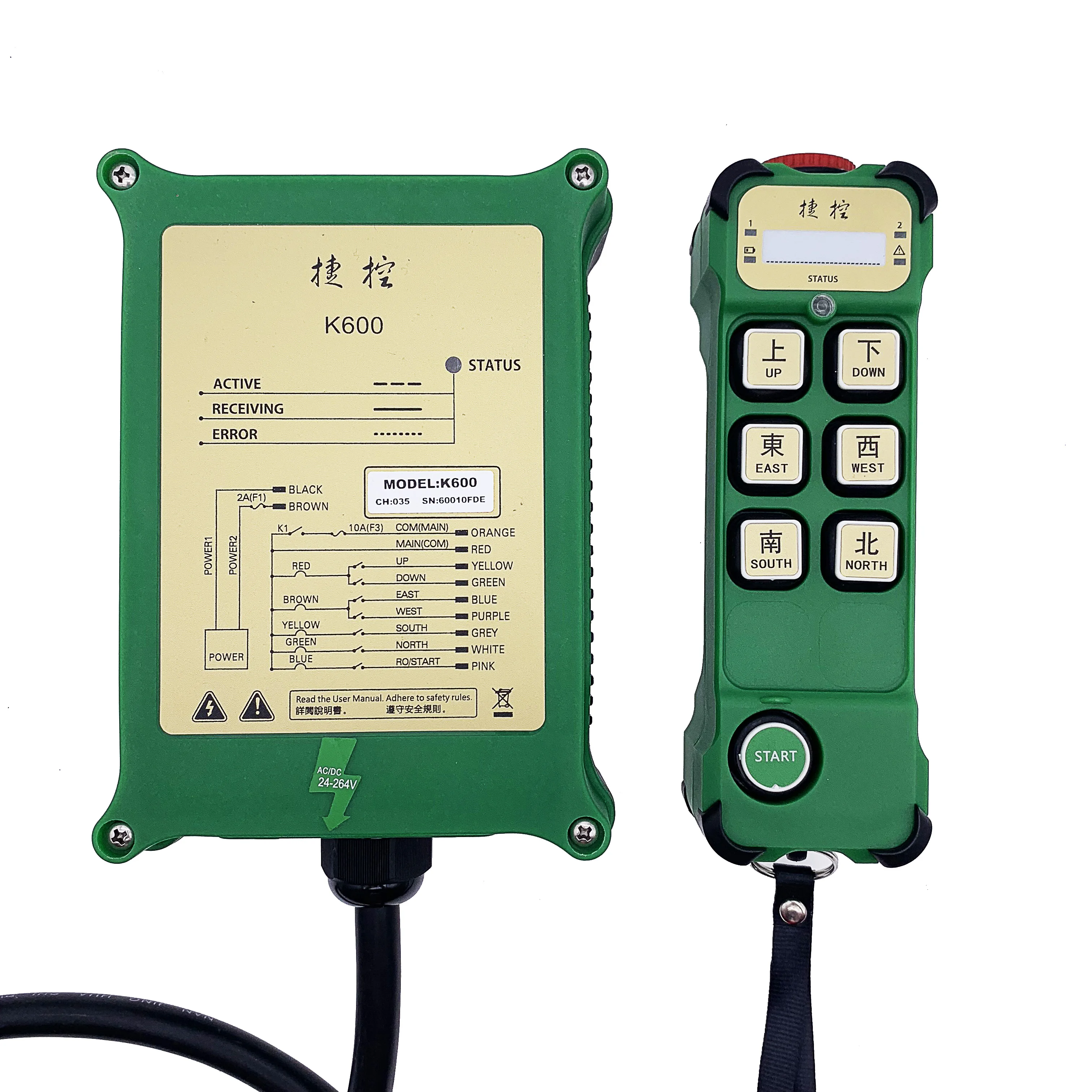 K600 6 channel 220 volts industrial crane wireless remote control