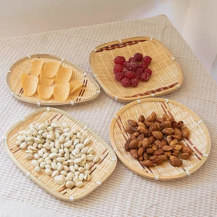 Natural bamboo woven plate Japanese style dim sum dried fruit bamboo basket Hotel tea table snacks  basket fruit plate