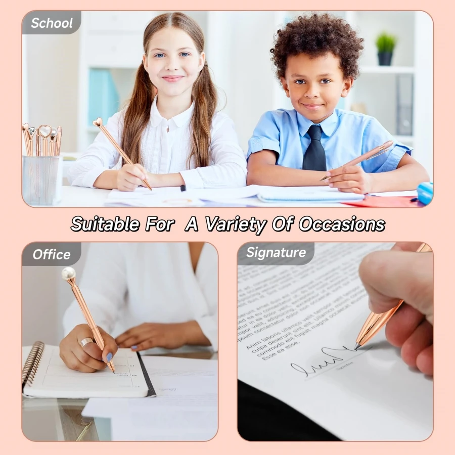 Girls Rose Gold Ballpoint Pens Metal Crystal Diamond Pen Pretty Cute Fancy Liquid Sand Glitter Black Ink Pens for Journaling