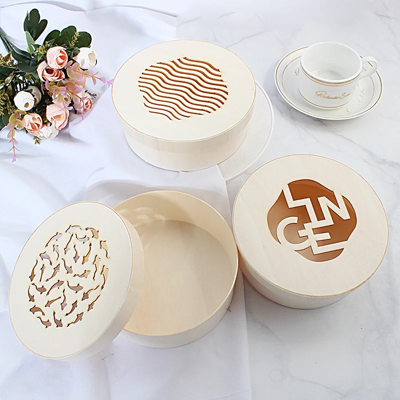Деревянная круглая лазерная гравировка под заказ, Подарочная коробка, контейнер для упаковки десертов, тортов