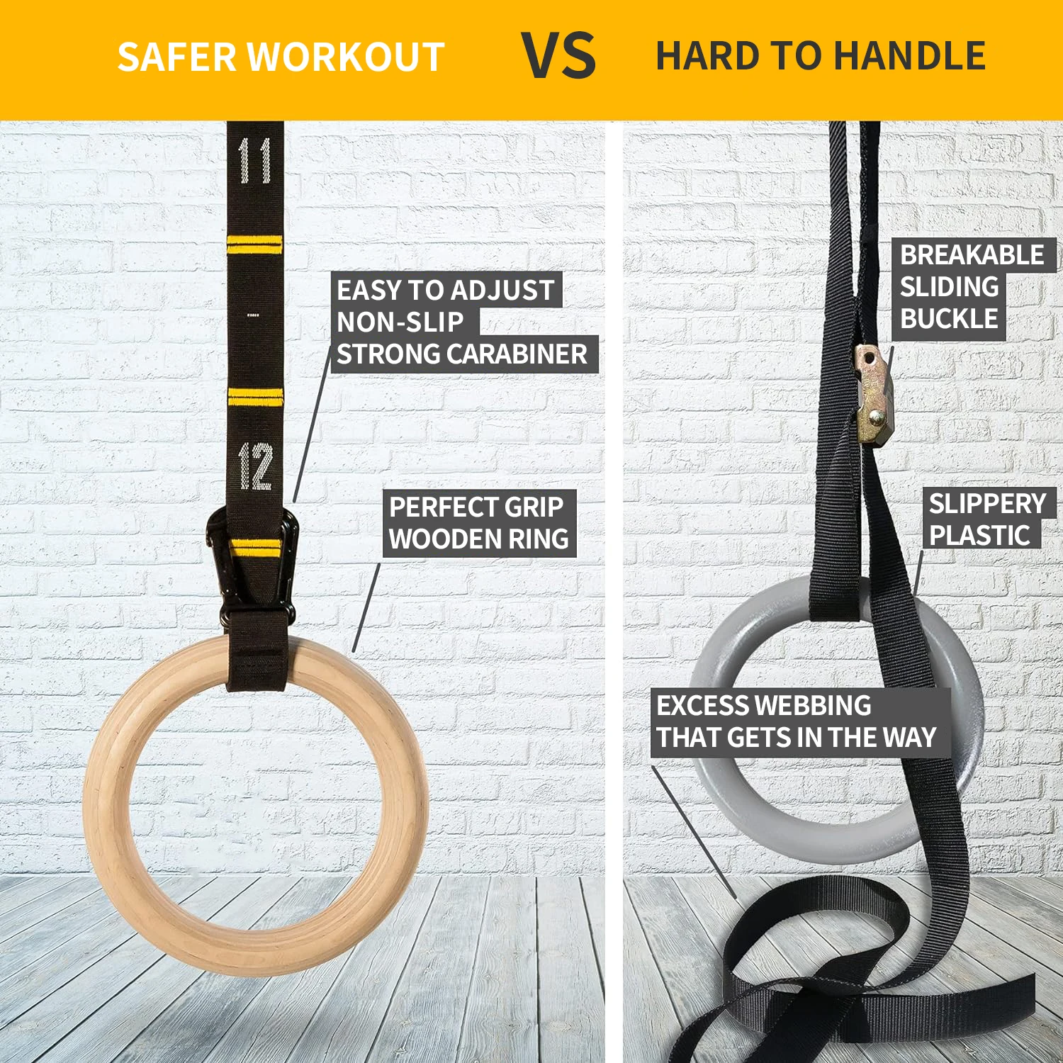 Quick Adjust Numbered Straps and Exercise Videos Guide Wood Gymnastics Rings Wooden Rings Training Gym Fitness Calisthenics