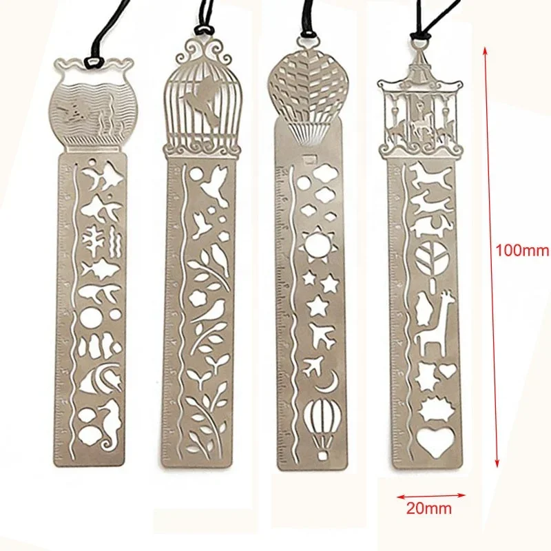 Custom Multifunctional Hollow Out Bookmarks Template Portable Stainless Steel Painting Drawing Graffiti Ruler Stencil