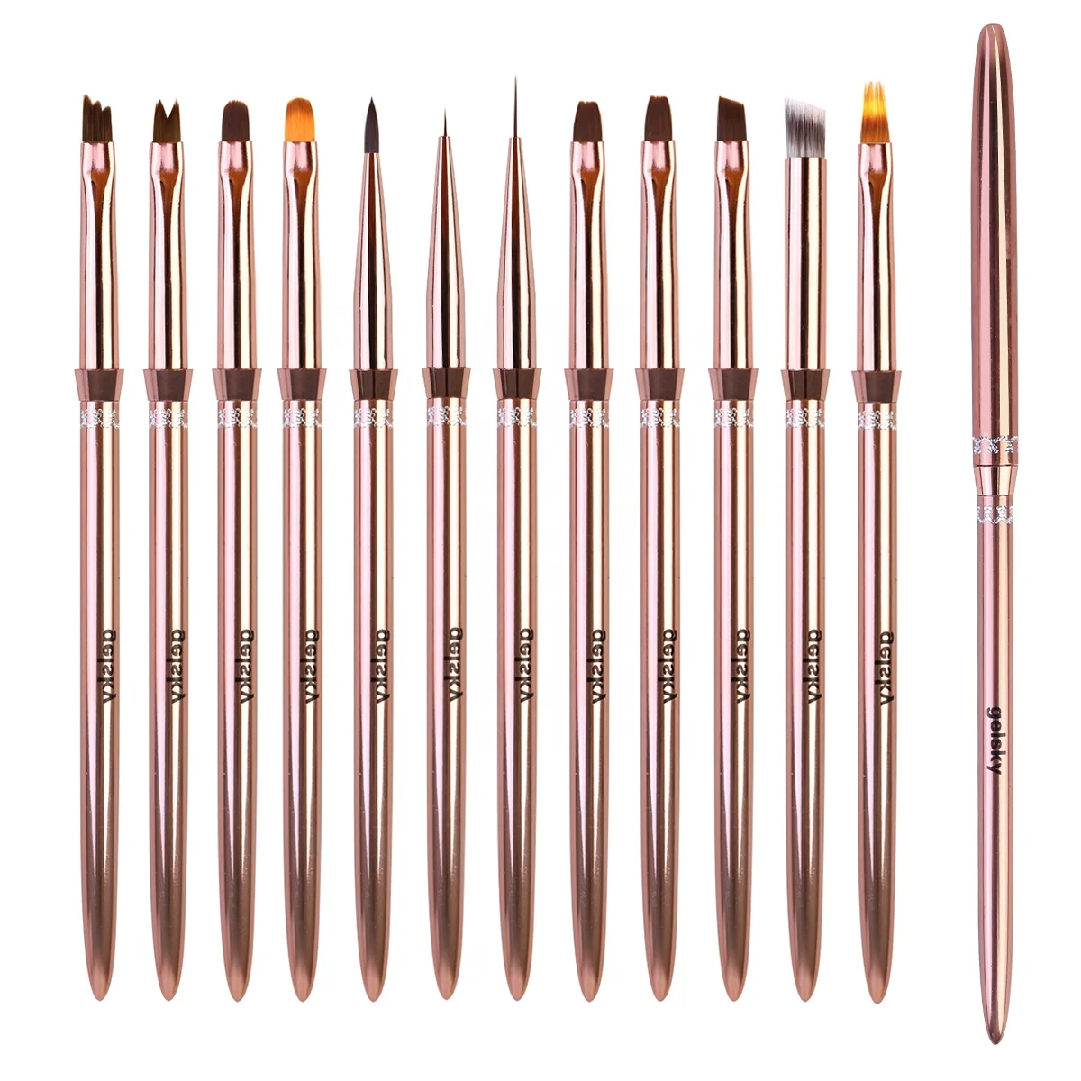 Gelsly Custom Nail Brush Nail Art Ombre Brush Rose Gold Metal Handle Nail Gel Brush
