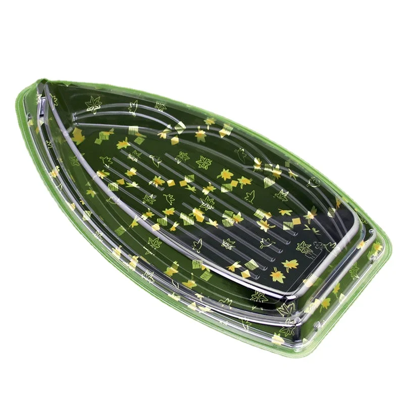 Custom Eco-friendly Luxury Boats Plastic Sushi Box Square Circular Rectangle Black Colored Sushi Takeaway Packaging Box Togo