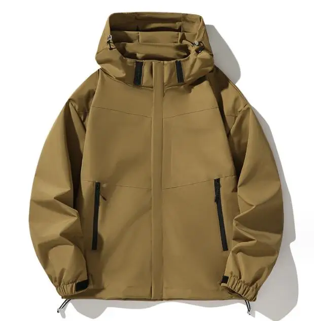 Custom Full Zip Up Hoodies Anorak Jacket Solid Color Hooded  Outdoor Windbreaker Jacket For Men
