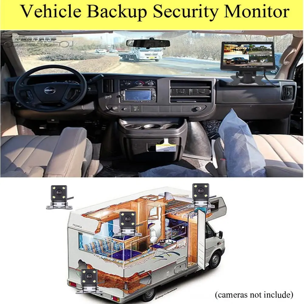 7INCH LCD Reversing Monitor Backup Camera Monitor Kit Split Screen with 4pcs HD Night Vision Wide Angle Backup Camera for truck