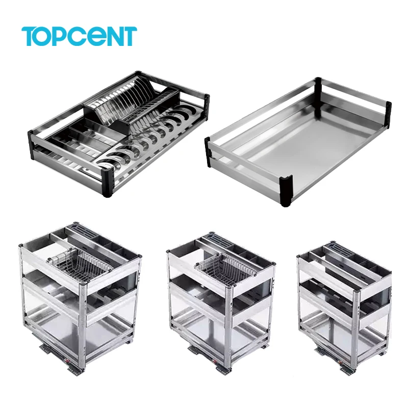 Topcent Modern Design Kitchen Pull-Out Basket Drawers In-Cabinet Dish Storage Rack Combination Easy Installation