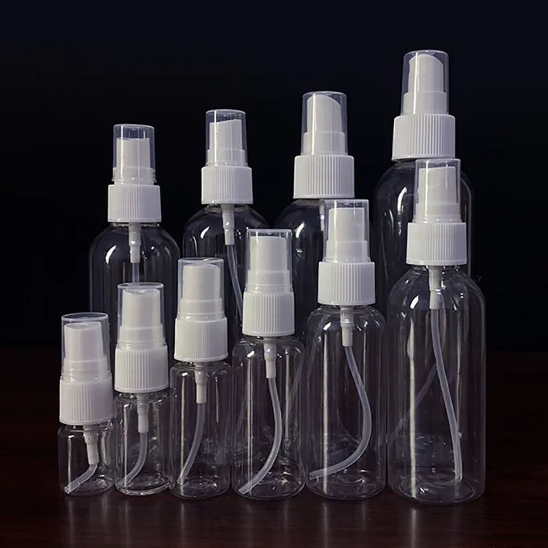 Empty Fine Mist PET 5ml 10ml 15ml 20ml 30ml 50ml 60ml 80ml 100ml 200ml Transparent Plastic Spray Bottle for Cosmetic Packaging