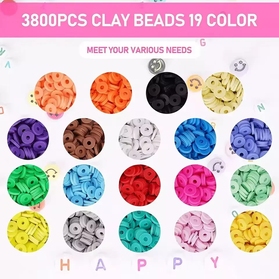 Mixed color for heishi polymer clay beads for DIY kids bracelet making beads set with golden color charm for jewelry making