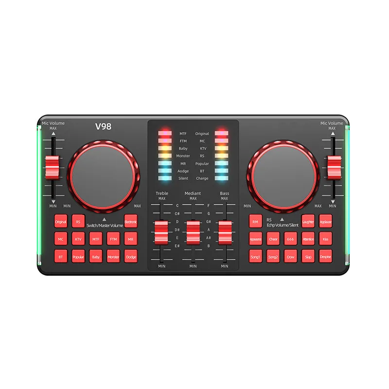
External Voice Changer Device Mini Sound Mixer Board with Multiple Sound Effects for Live Streaming 