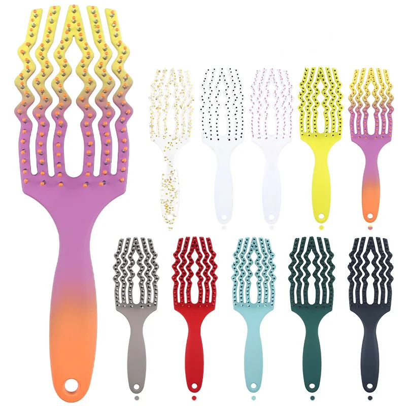 Private label Rainbow scalp massage vent bristle paddle brush Portable Travel Scalp Massage Detangling  Boar Bristle Hair comb