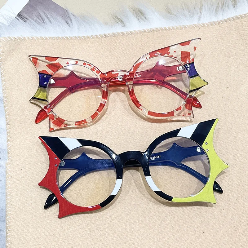 2024 Cross-Border New Personality Demon Eyeglasses Anti Blue Light Optic Glasses Cute Black Demon Blue Anti-light Glasses