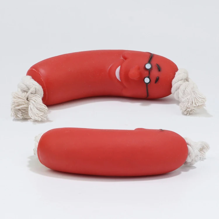 Wholesale Red Vinyl pet toy Hot Dog Squeaky puppy pet chew sausage dog toy