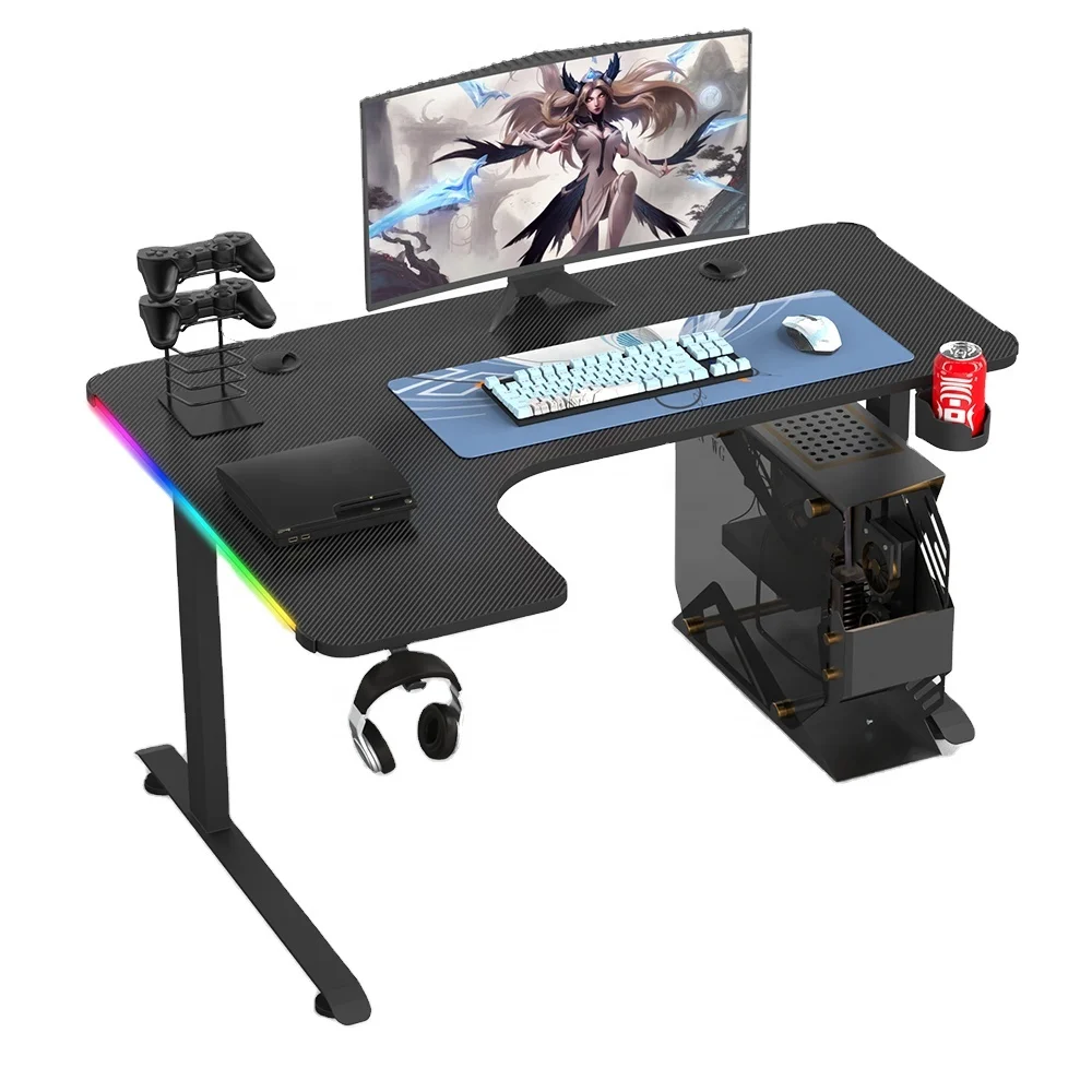 High Quality RGB Standing Gaming Desk Executive Office Computer Table L-shaped Corner Game Table