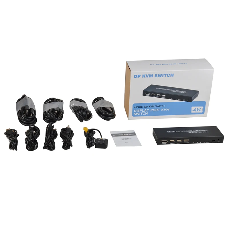 FJ-DK401 FJGEAR Plug and play 4 Port 4 in 1 out Display Port Kvm switch Support 3840*2160@60Hz USB 2.0 DP KVM Switch