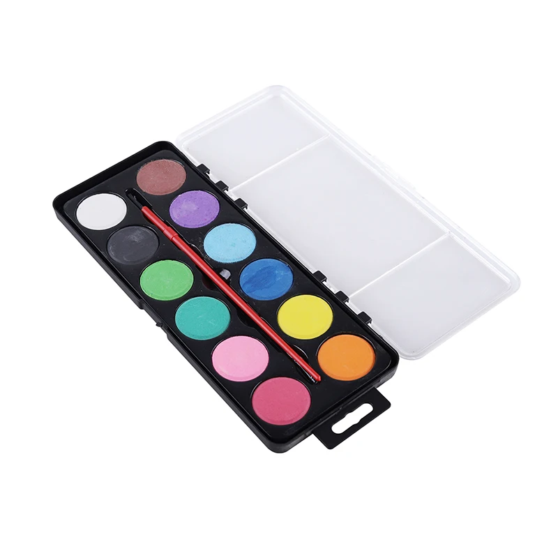 Non-Toxic 12 Colors plastic Box Solid WaterColor Paint Set For School Children