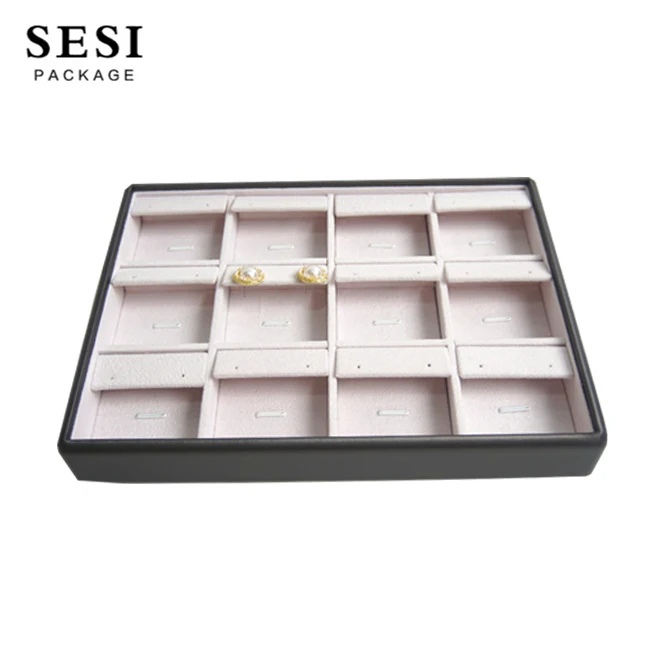 Luxury Custom Exhibidor Joyeria Aretes Bandeja Cuero Stackable Jewlwey Tray Earring Microfiber Jewelry Trays For Store Display