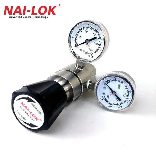 NAI-LOK Dual-Stage Stainless Steel  High Pressure 3500psi Gas Pressure Regulator Two Stage Reducing Valve Regulator with 4 Ports