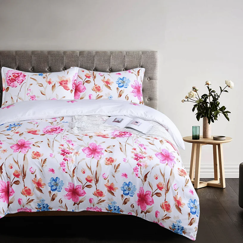 Ready Stock King Queen Size Wholesale Floral White Luxury Bed Sheet Bedding Set Comforter Duvet Cover Sets