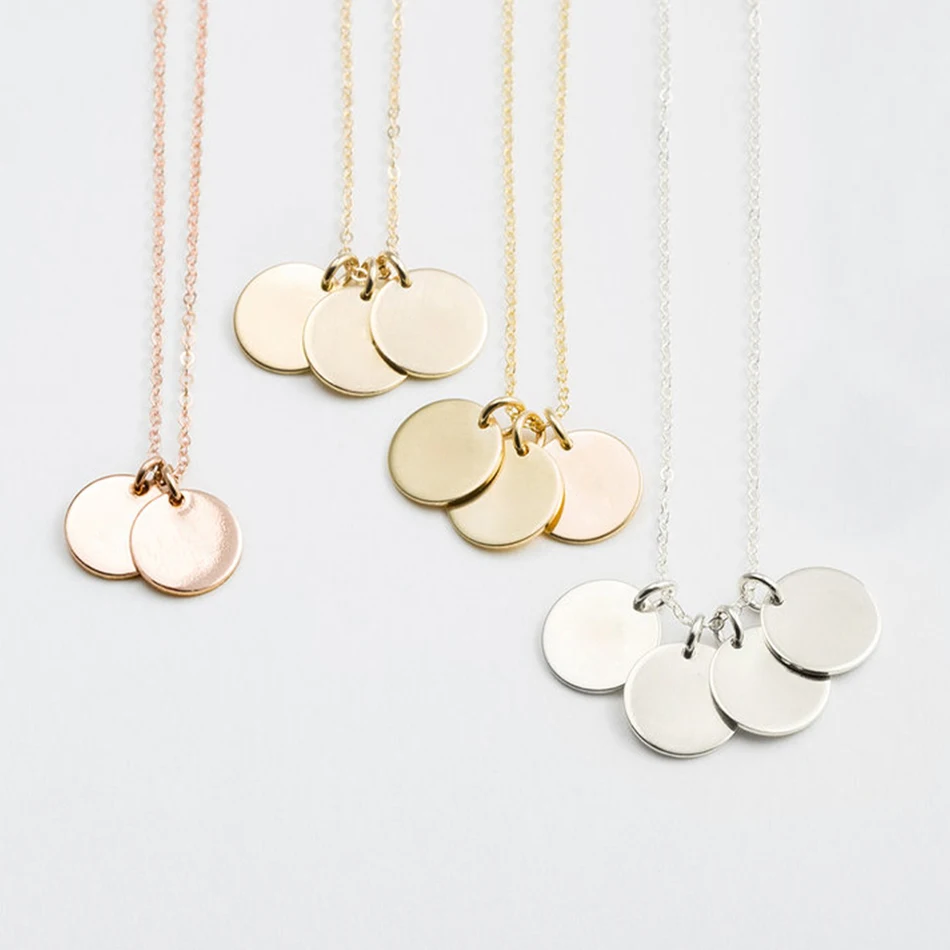 13MM Stainless Steel Engraved Personalized Disk Necklace with Tiny Initial Custom Kids Initials Necklace Letters Gift For Mom