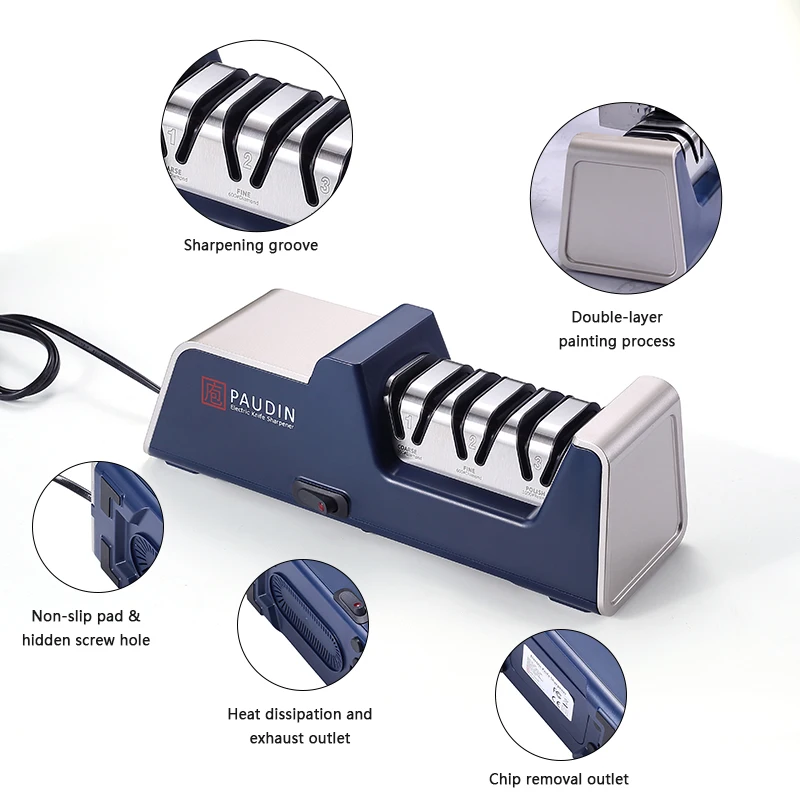 Professional Angle 3 in 1 Safety Professional Motorized Kitchen Tool Electric Knife Sharpener Steel Coarse Fine Knife Sharpener