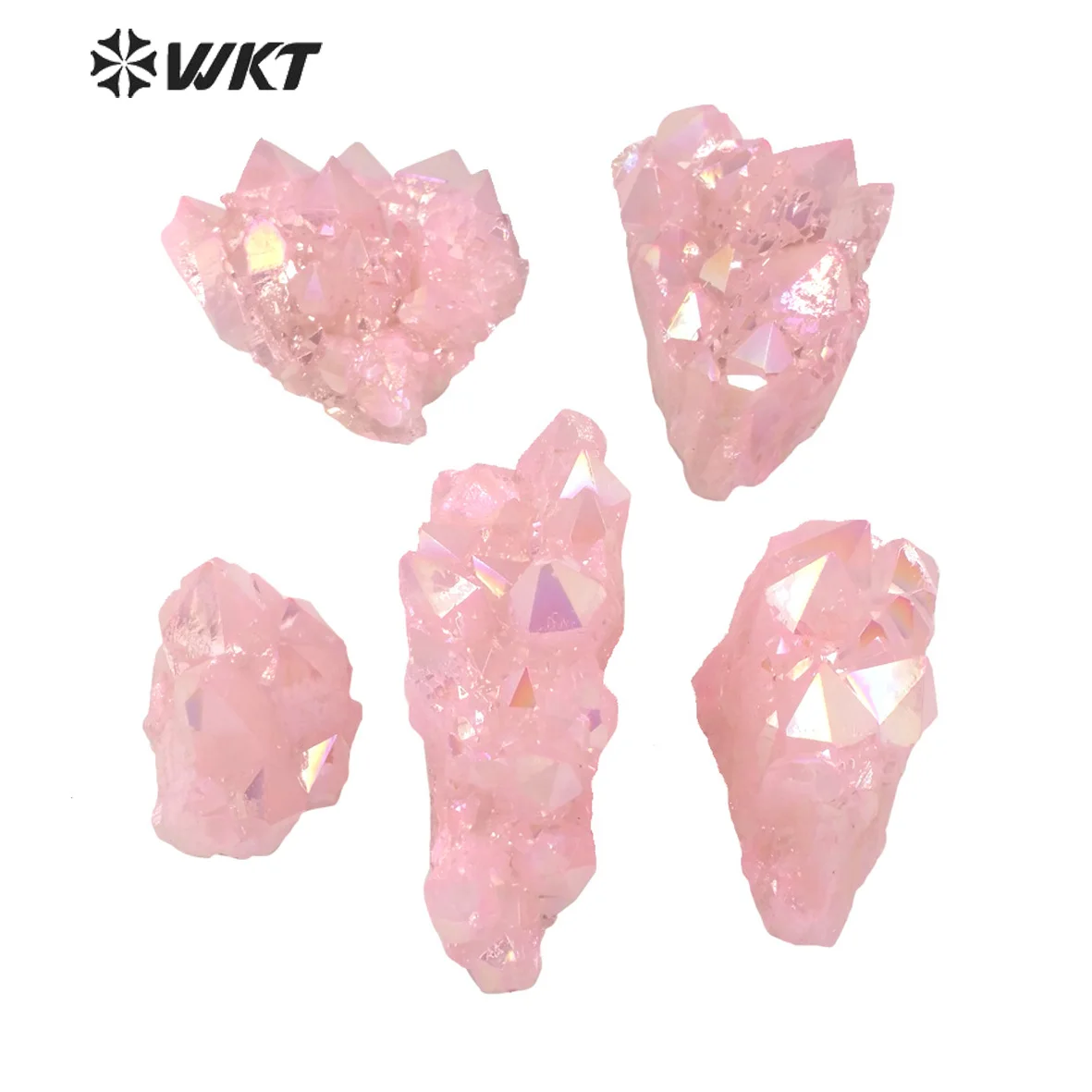 WT-G117 Exclusive rough aura quartz natural pink cluster quartz stone with electroplated sell by Kilogramme Natural loose gems
