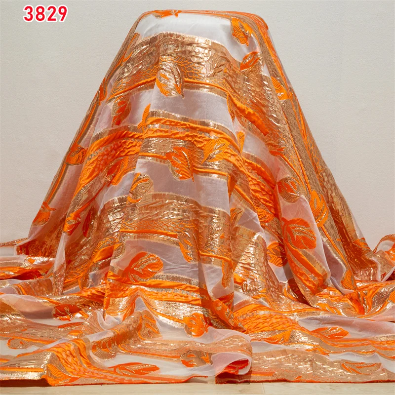 3829 African Brocade Lace Fabric Organza Jacquard Fabric Ethnic Emboss Textile Fabric for Sewing Party Women Dress 5yards