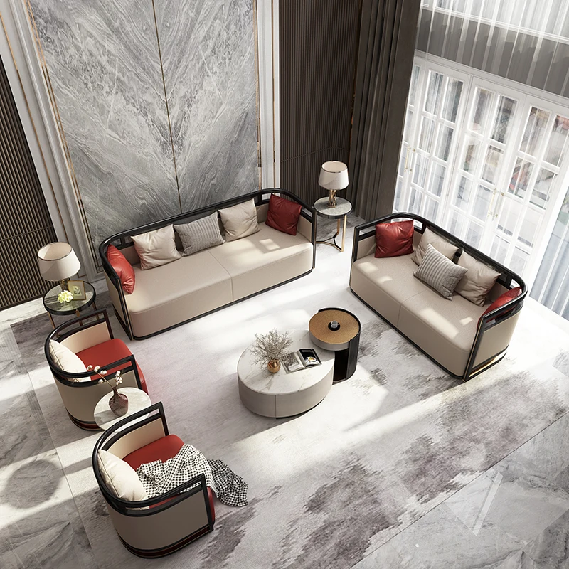 Solid Wooden Sofa Simple Design 1+2+3+4 Seater Luxury China Furniture Living Room Fabric Leather Sofa