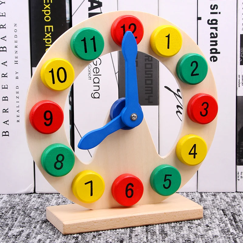 Time Clock Toy for Kids Wooden Time Learning Shape Sorting Color Game Montessori Early Education Math Set Tool Preschool Toddler