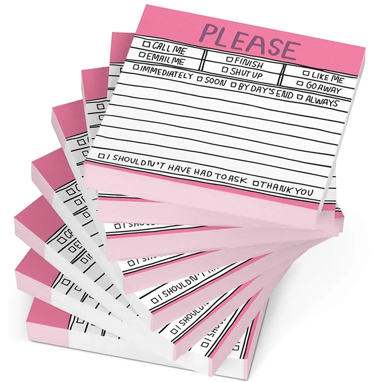 Custom  8 pack 3 x 3 inches each to do list sticky notes memo pad