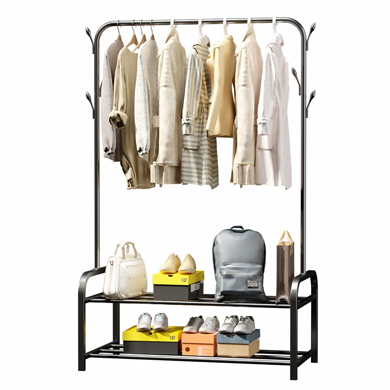 double layer black white pink single pole metal indoor bedroom clothes hanger rack