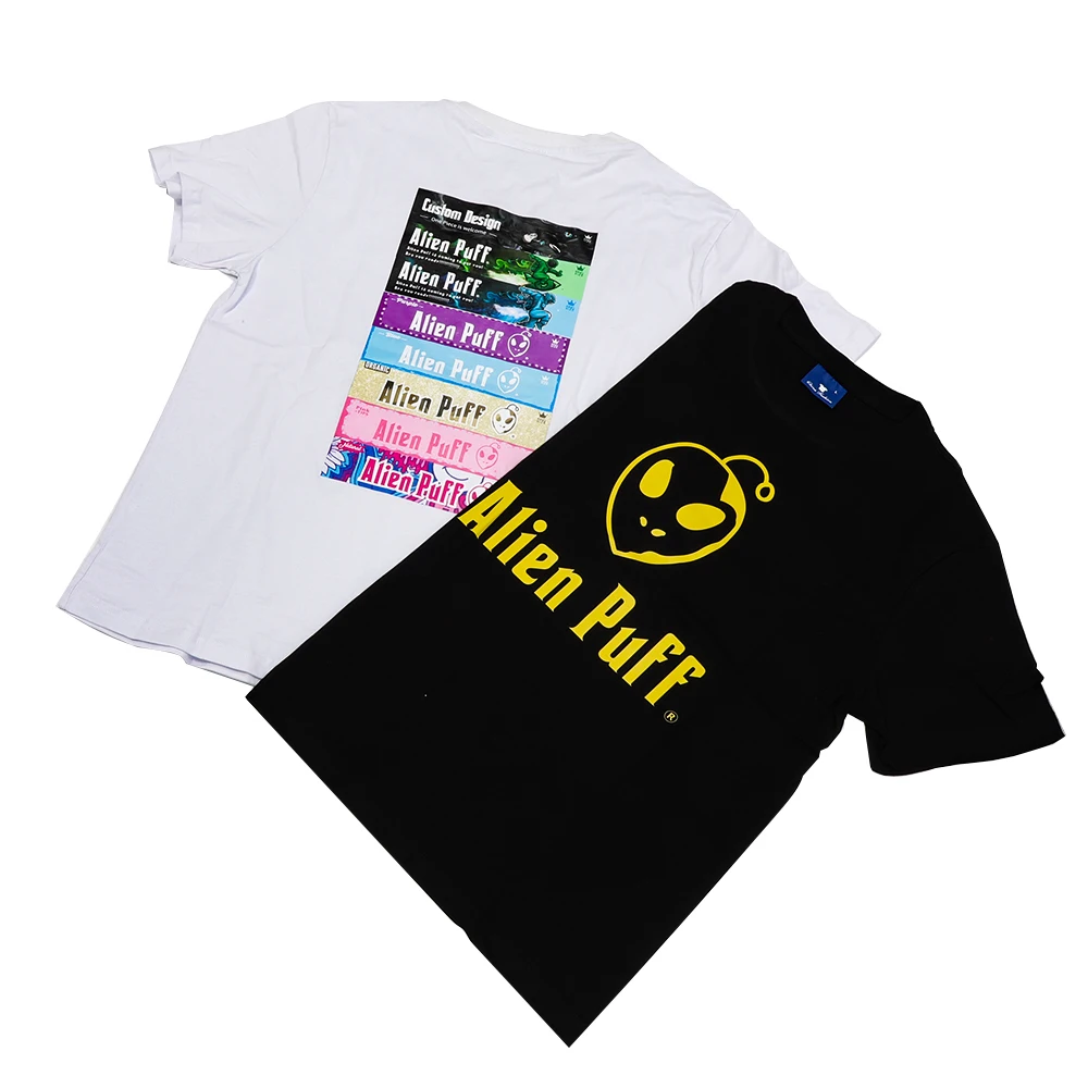 Alien Puff  High Quality Custom Smoking Shop Uniform Smoke Exhibition Advertising T-shirt 100% Cotton White Black Unsex