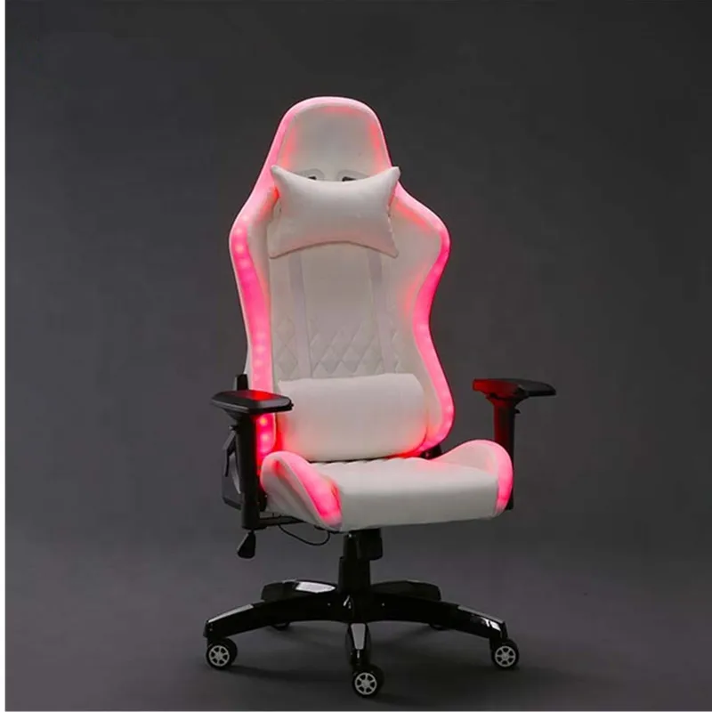 LEKEN Modern Office Game Chair LED Light Pink Leather Computer Gaming Chair With LED Light