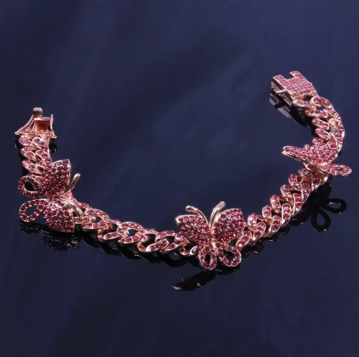 
Hot selling hip-hop butterfly Cuban anklet diamond butterfly anklet women 