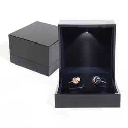 Digu  black lacquer logo silk screen luxury led jewellery package custom ring boxes jewelry box with lights