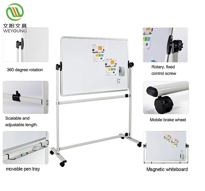 Powder-Coated Steel Tube Stand Writing Board Wheeled Magnets Whiteboard