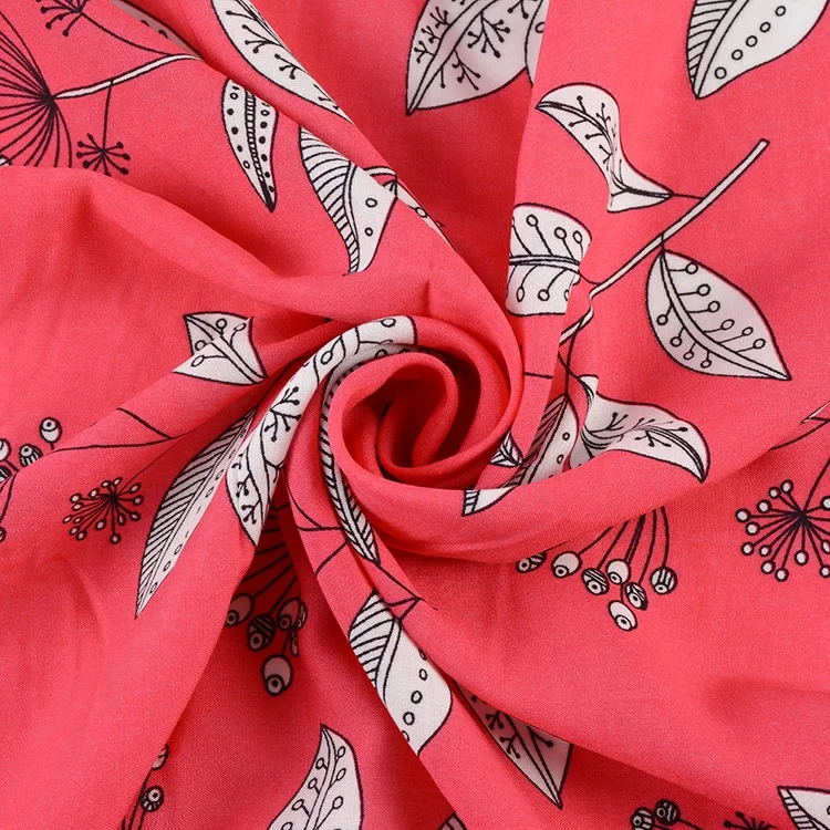 Wholesale stylish woven leaf pattern design pure 100% viscose poplin dress fabric printed