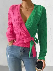 custom OEM ODM manufacturer women Colorblock Multicolor sweater knitted Sorority pink green Cardigan