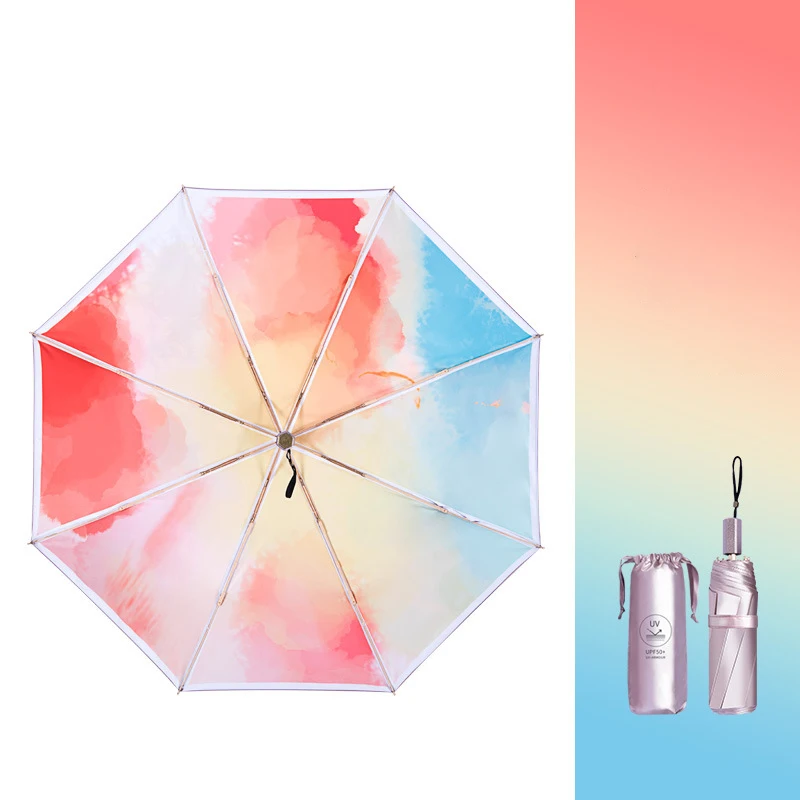 Strong Waterproof Umbrella High Density Double Layer Titanium Sier Manual Three-Fold UV Protection Umbrella