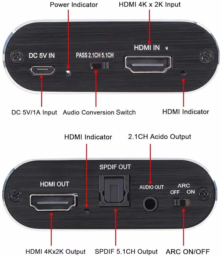 4K 120Hz HDMI Audio Extractor Converter Adapter HDMI to HDMI+ Digital Optical TOSLINK (SPDIF) + 3.5mm Audio Support 3D, ARC