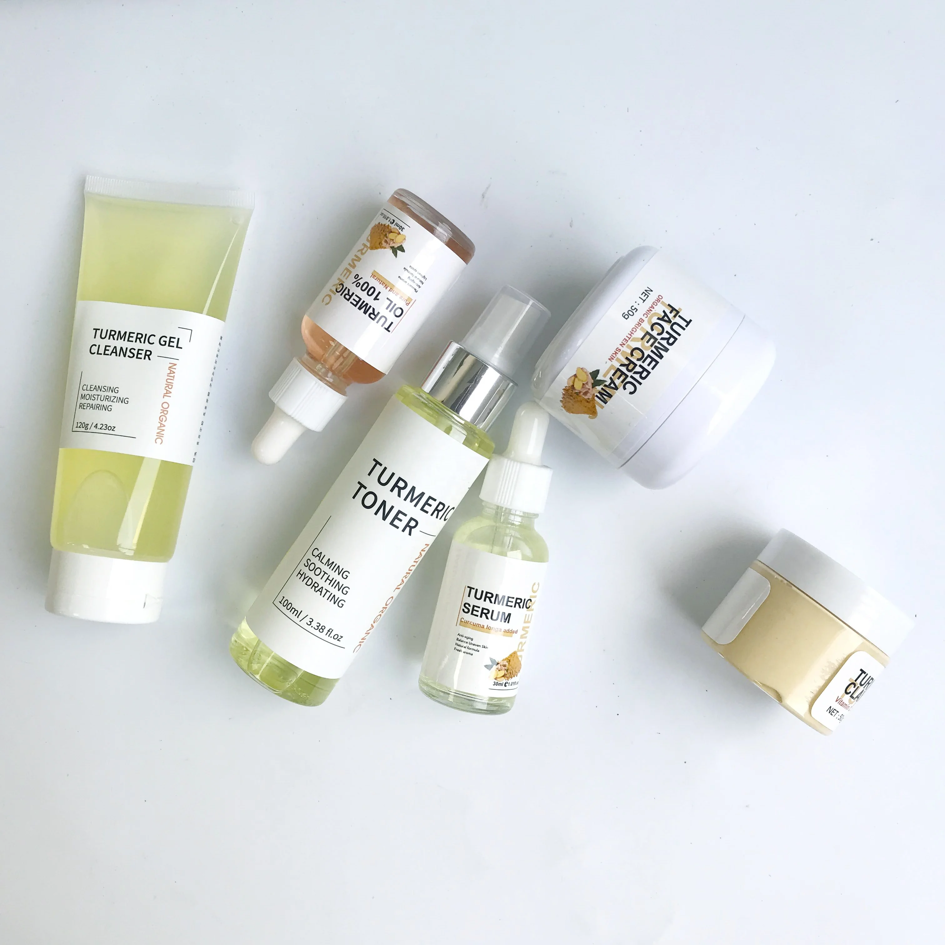 Turmeric Skincare Set Anti Acne Whitening Private Label Toner Serum Cream Face Wash Turmeric Skin Care Set