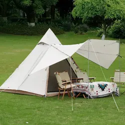 Camping Double layer waterproof pyramid tent luxury canvas tent with small canopy for families