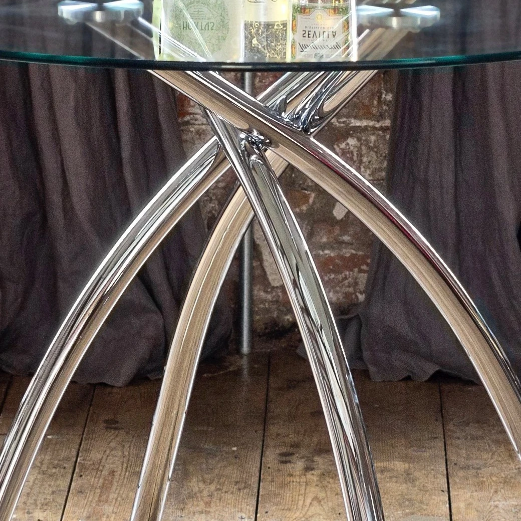 Modern Fashionable Popular Chrome Legs Glass Round Top Decoration Dining Table